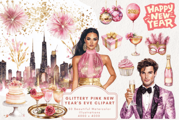 Download Glittery Pink New Year's Eve Clipart - Eve Collection