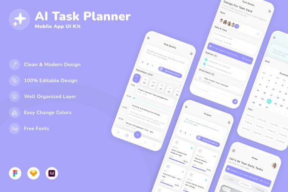 Download AI Task Planner Mobile App UI Kit - App Collection