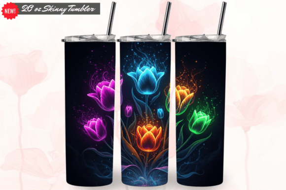 Download 3D Neon Tumbler Wrap 20oz Skinny Design - Design Collection