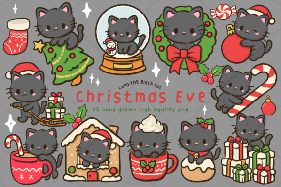 Download Kawaii Black Cat Christmas Eve Clipart - Eve Collection